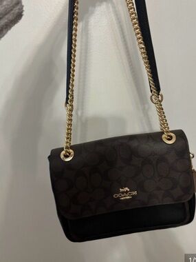 Coach Brown Signature Canvas Crossbody with Gold Chain